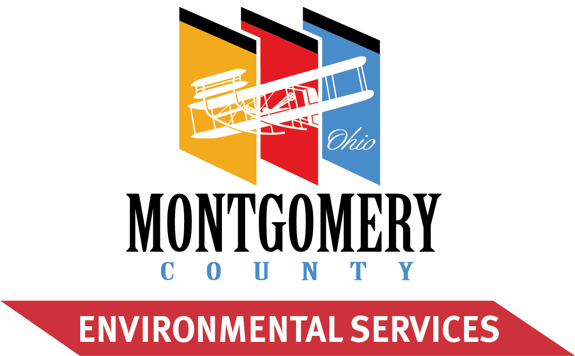 Logo for Montgomery County Environmental Services, a white airplane over three colored squares